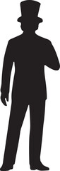 Black silhouette of a gentleman in a long coat and hat, standing tall, ideal for historical American or aristocratic design themes