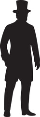Black silhouette of a man in a hat, standing with hands on hips, ideal for colonial American or confident historical figure designs