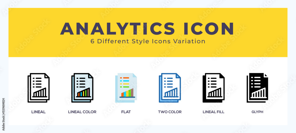 Aufkleber analytics icon set with different styles. vector illustration.