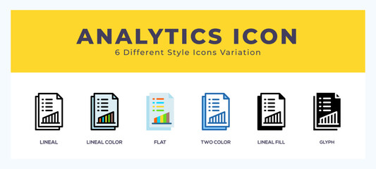 Analytics icon set with different styles. Vector illustration.
