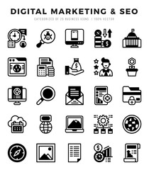 Vector Digital Marketing & SEO types icon set in Lineal Filled style. vector illustration.