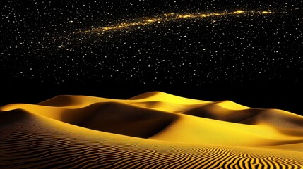 Golden Desert Dunes Shimmering Under Star-Filled Midnight Sky