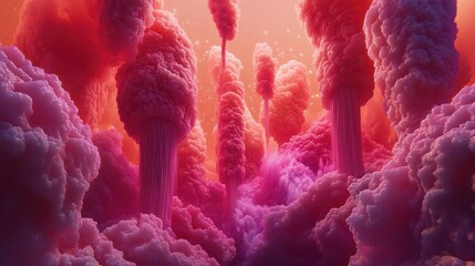 Fantasy Cloudscape With Towering Pink and Red Smoke Pillars