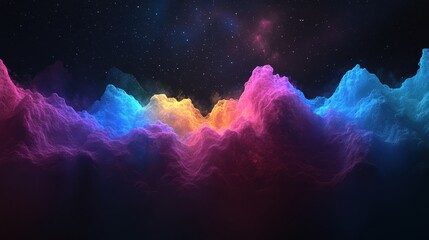 Vivid Neon Mountains Illuminated Under a Starry Cosmic Sky