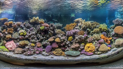 Colorful Coral Reef in Crystal-Clear Aquarium With Diverse Species