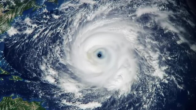 Powerful hurricane swirling over the ocean, satellite view