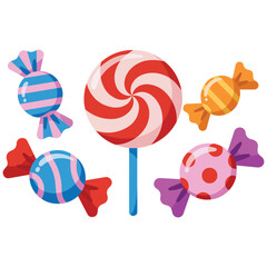 set of wrapped candies in flat cartoon design isolated vector