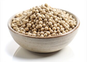 High-Quality White Peppercorns in Bowl Culinary Spice Detail