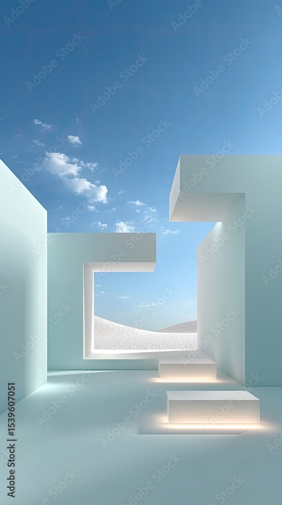 Poster abstract architectural render with overlapping rectangular shadows