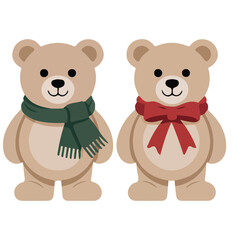set with cute christmas teddy bear isolated vector illustration