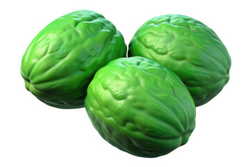 Obraz premium Three vibrant green walnuts close up