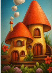 mushroom house colorful vector