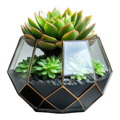 Green succulent plant in a simple white pot showing isolated on transparent background