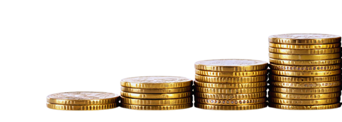 Golden Coin Stacks Symbolizing Financial Growth and Investment Success with Transparent Background Creating a Dynamic Visual