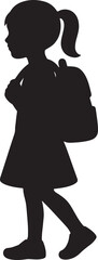 little girl with backpack silhouette logo, icon design set vector illustration