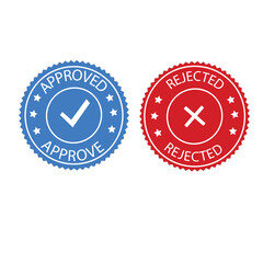 Approved and rejected label sticker icon. Vector illustration approved and rejected stamp sticker red and blue isolated on white background 
