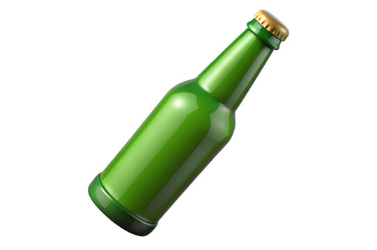 Green glass beer bottle with gold cap