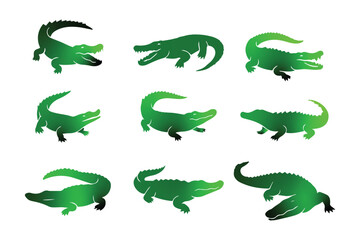 Crocodile & Alligator Silhouette Vector Set  Wild Animal Icons