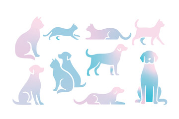 Dog and Cat Silhouette Vector Set Pet Animal Icons Collection