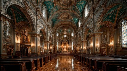 Fototapeta premium Historic Church Interior with Stained Glass/歴史的キリスト教会の内部：ステンドグラス5