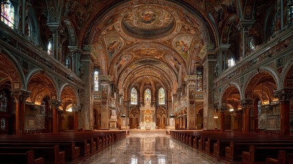 Obraz premium Historic Church Interior with Stained Glass/歴史的キリスト教会の内部：ステンドグラス9