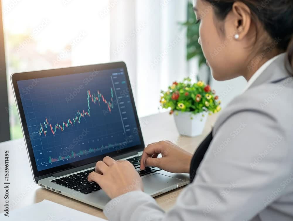 Poster focused analysis: a diligent individual is deeply engrossed in analyzing complex financial data disp