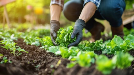 Person harvesting organic vegetables on a Thai farm, natural environment, clean and minimalist background, sustainable life and eco economy concept