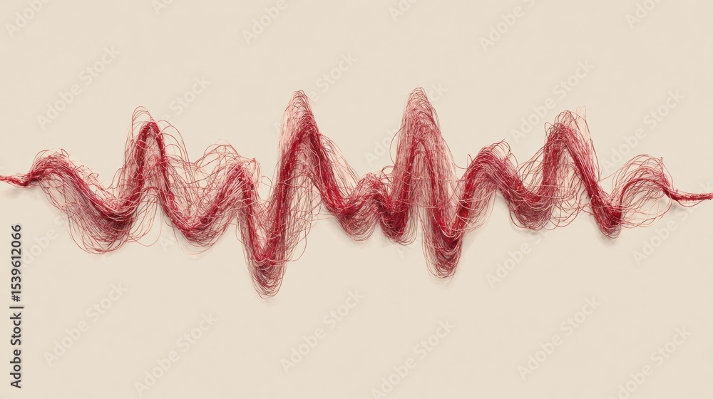 Aufkleber Heartbeat Line Transforms Into a Tangled Mess With a Soft Beige Background, Symbolizing Emotional Complexity and Mental Health Challenges