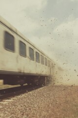 Obraz premium Dramatic Train Derailment with Motion Blur and Debris Showcasing Urgent Transit Safety and Transportation Risk Awareness Campaign