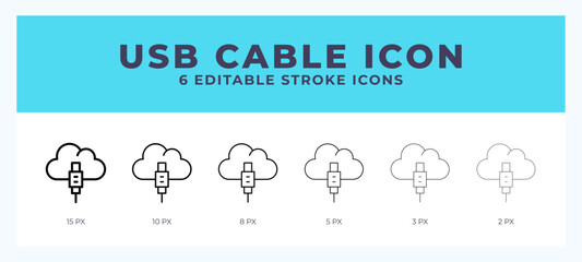 Usb cable icon with different stroke. Editable stroke. Vector illustration.