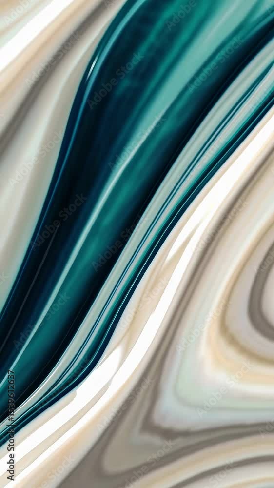 Aufkleber abstract fluid patterns with teal and cream swirls in motion