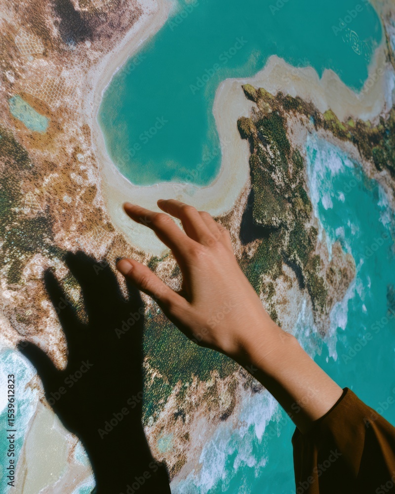 Aufkleber Immersive Haptic Feedback Digital Interface with Interactive Data Visualization in Vibrant Tropical Aesthetic for Next-Gen AI Analytics and Touch Computing