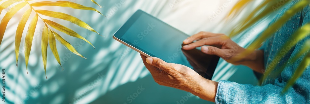 Aufkleber Telehealth Platform in Cozy Home Setting with Healthcare Professional Using Tablet for Remote Patient Monitoring and Accessible Medical Services