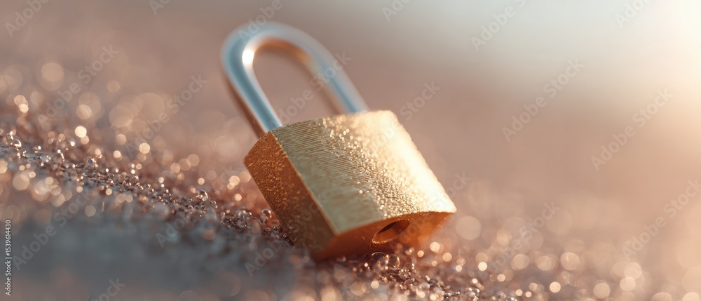 Aufkleber Secure Padlock Closeup with Golden Hour Bokeh Lighting Symbolizing Digital Security and Protected Access for Cybersecurity Solutions and Network Safety