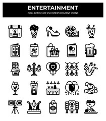 Collection of 25 Entertainment Icons. Party. Celebration. Event. and Fun