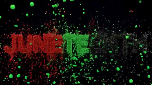 Celebrate Juneteenth with this vibrant animated title sequence featuring a dynamic particle explosion effect and bold 3D lettering