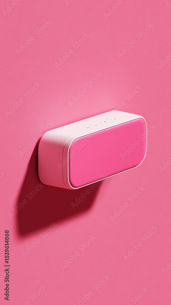 Poster modern smart thermostat in vibrant pink mounted on wall with minimalist design for automated climate