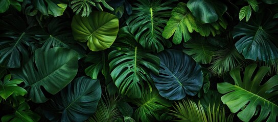 Fototapeta premium Lush tropical leaves in varying shades of green