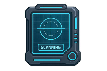 Fototapeta premium Futuristic scanner device actively searching, featuring a prominent target and the word scanning displayed, set against a transparent background