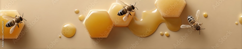 Aufkleber save bees honeycomb texture with floating honey droplets and active bees on textured background for 