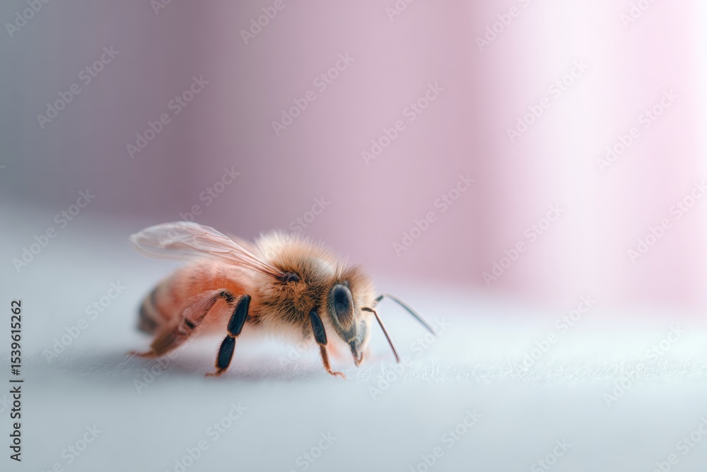 Aufkleber save bees macro with detailed insect anatomy and fuzzy texture highlighted on minimalist surface for