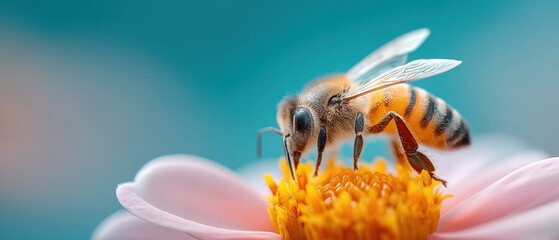 Naklejka premium Detailed Macro of Hoverfly on Zinnia Flower in Organic Garden Highlighting Sustainable Pollination and Chemical-Free Eco Farming Practices