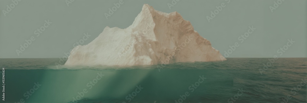 Poster Massive iceberg floating in ocean with visible underwater portion showing rising sea levels and climate change impact for scientific research and awareness