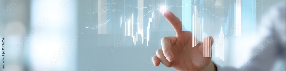 Poster digital portfolio hedge visualization with businessman touching financial graphs for data-driven inv