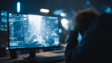 He is wearing a hoodie and he is working on a project