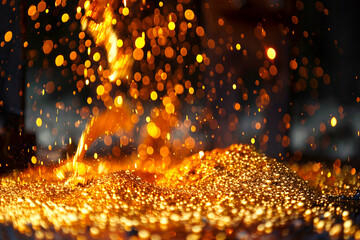 Fiery molten metal flows, showcasing the dynamic energy and intense heat of industrial casting.