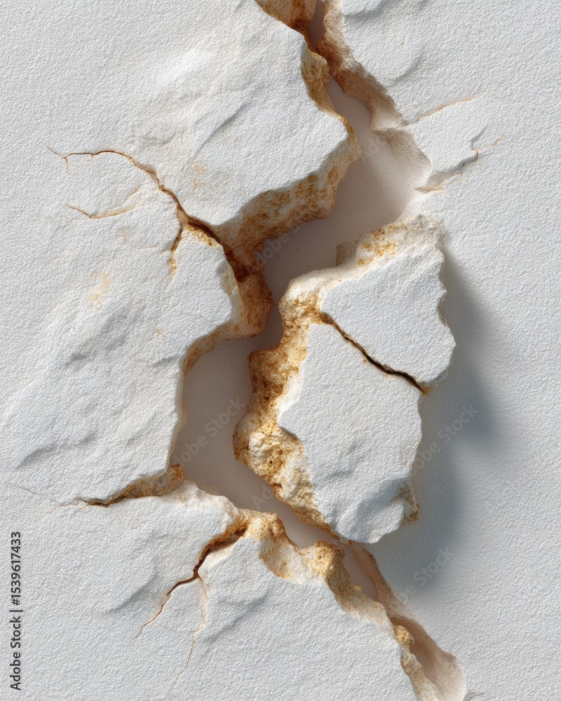 Poster cracked white surface with textured underlayer showcasing fine fractures and material deterioration 