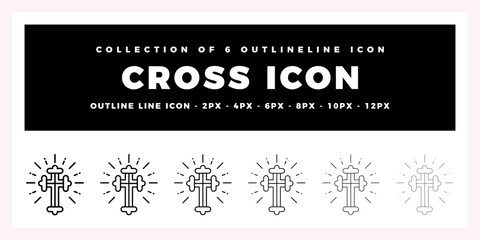 Collection of 6 Outline Cross Icons Religious Symbols Line Art and Vector Graphics