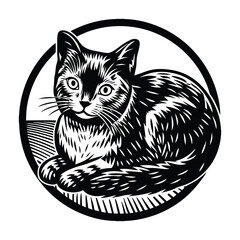 Cat line, Cat sitting with curled tail, different cat silhouette one line hand drawn