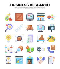 Collection of 25 Business Research Icons.  Visualizing Market Analysis. E.commerce. and Business Strategy